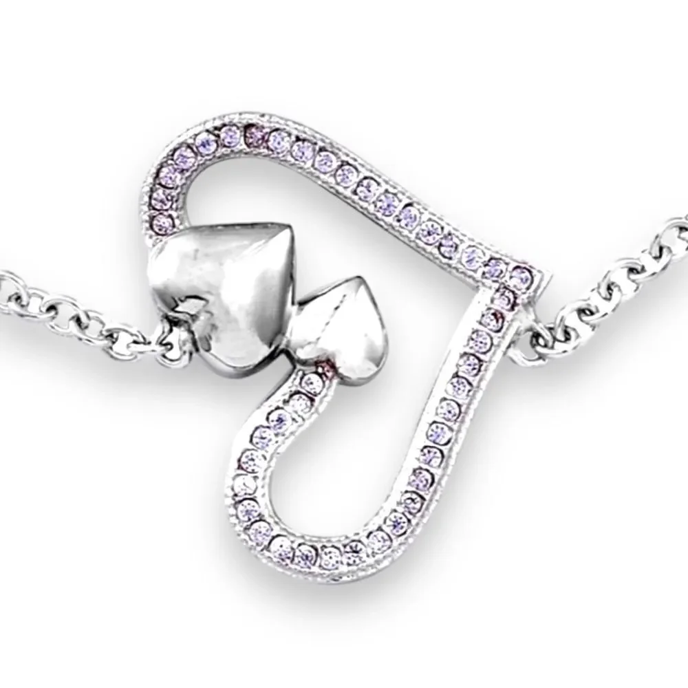 Sterling Silver Diamond Open Heart Dainty Bracelets Jewelry NEW